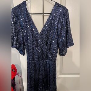 Blue sequin detailed romper